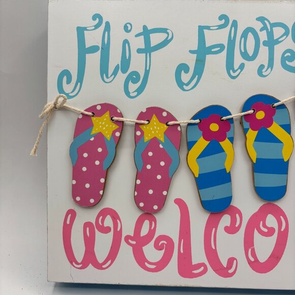 Flip Flops Welcome Sign Summer Beach Coastal Wall Decor Hanging Plaque - Picture 2 of 4
